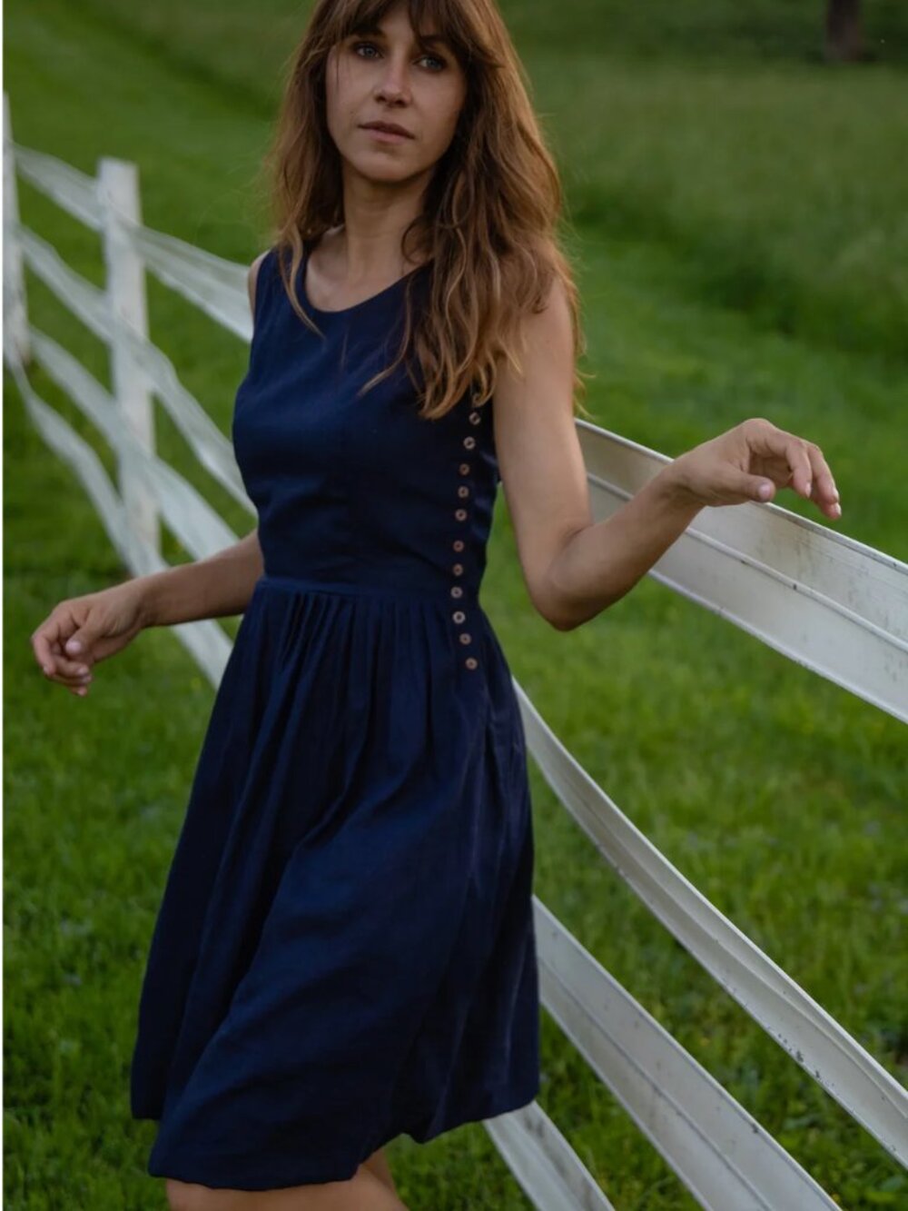 Liz Alig Lucy Dress Navy Fit & Flare Cotton & Linen Sz S